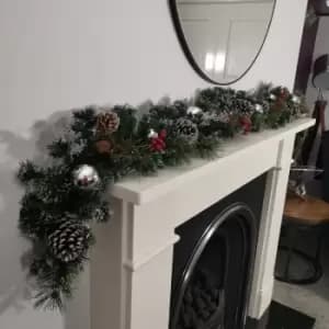 Premier Decorations Ltd - Premier 180cm (6ft) Festive Silver Dressed Christmas Garland With Berries Pinecones And Silver Baubles