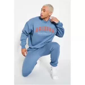 I Saw It First Dusty Blue Mens Embroidered Arizona Heavyweight Fleeceback Sweat - Blue