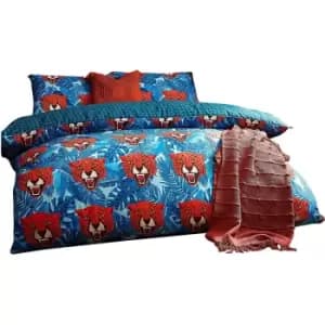 Untamed Cheetah Duvet Cover Set (Superking) (Blue) - Furn