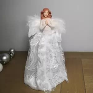 28cm Premier Christmas Tree Topper Angel Decoration with Feather Wings in White