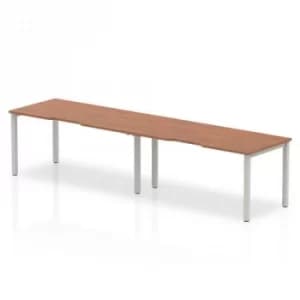 Single Silver Frame Bench Desk 1600 Walnut (2 Pod)