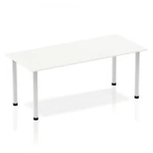 Impulse Straight Table 1800 White Post Leg Silver