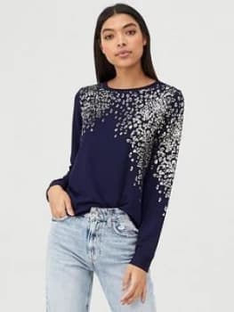 Oasis Foil Printed Sweat Top - Blue, Multi Blue Size M Women
