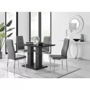 Furniturebox UK - Furniturebox Imperia 4 High Gloss Black Modern Dining Table and 4 Grey Milan Faux Leather Dining Chairs With Silver Legs Diamond