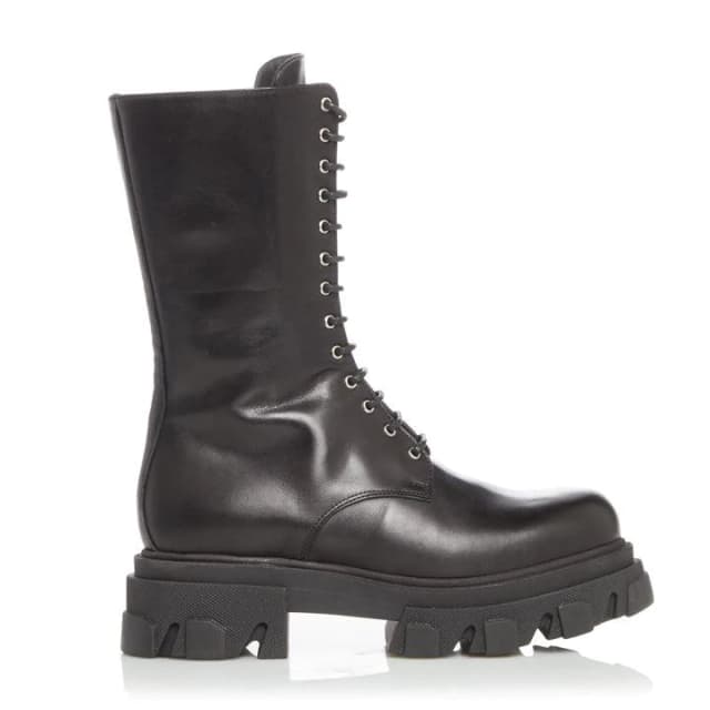 Dune Black Leather 'Roshi' Mid Platform Biker Boots - 4
