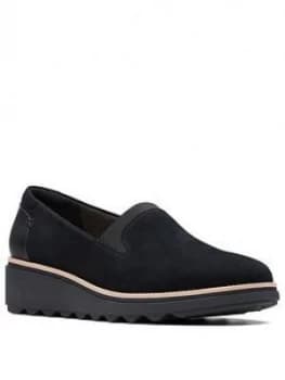 Clarks Sharon Dolly Slip On Wedge Suede Shoe - Black