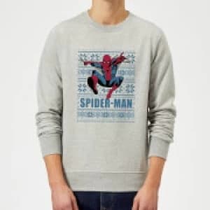 Marvel Comics Spider-Man Leap Knit Grey Christmas Sweatshirt - L - Grey