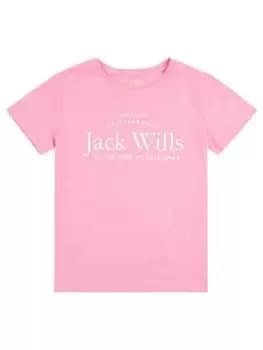 Jack Wills Girls Script Short Sleeve T Shirt - Sachet Pink, Size Age: 12-13 Years, Women