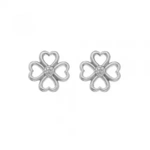 Hot Diamonds Lucky In Love Sterling Silver Open Heart Clover Stud...