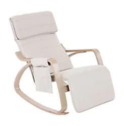 HOMCOM Rocking Chair W/Adjustable Footrest & Side Pocket-Beige