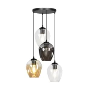 Istar Black Cluster Pendant Ceiling Light with Clear, Graphite, Amber Glass Shades, 4x E27