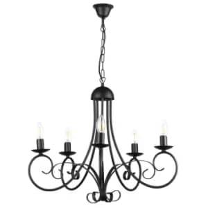 Pompei 5 Light Multi Arm Pendant Ceiling Light, Black