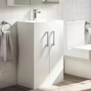 500mm White Freestanding Vanity Unit with Basin and Chrome Handles - Ashford