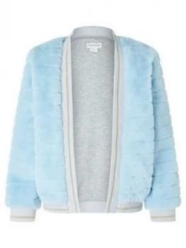 Monsoon Girls Blue Faux Fur Bomber Jacket - Blue