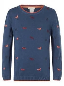 Monsoon Boys Fox Embroidered Organic Knitted Jumper - Teal