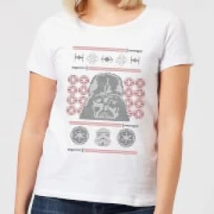 Star Wars Darth Vader Face Knit Womens Christmas T-Shirt - White - 3XL