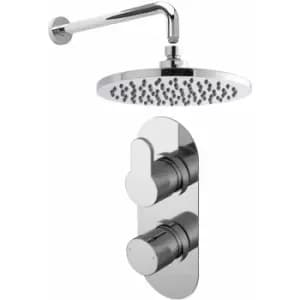 Nuie - Arvan Twin Round Thermostatic Concealed Shower Valve with Fixed Head and Arm - Chrome