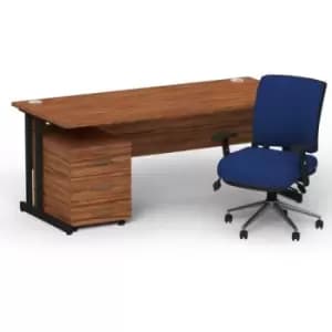 Impulse 1800 x 800 Black Cant Office Desk Walnut + 3 Dr Mobile Ped & Chiro Med Back Blue W/Arms