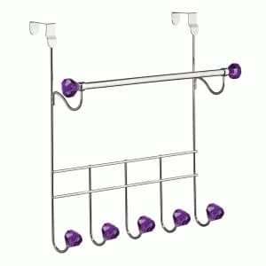 Premier Housewares Over-Door 5-Hook Hanger/Hanging Rail - Purple Diamantes