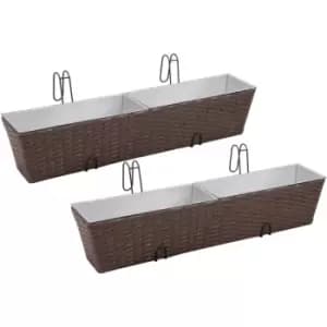 Balcony Trapezoid Rattan Planter Set 80cm 2 pcs Brown Vidaxl Brown