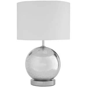 Premier Housewares Naomi Table Lamp Glass / Chrome Fabric Shade / UK Plug