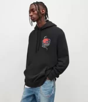 AllSaints Mens Edenfall Pullover Hoodie, Black/Blue/Red, Size: M