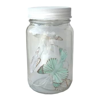 Butterfly LED Light Chain In Glass Jam Jar - Blue