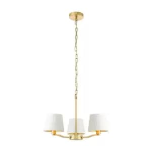 Ceiling Pendant Light Satin Brass & Vintage White Fabric 3 x 40W E14 e10195