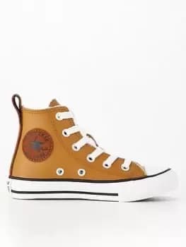 Converse Kid's Converse Chuck Taylor All Star Lined Leather High Top - Brown, Size 1
