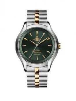 Vivienne Westwood Vivienne Westwood The Saville Green Sunray And Gold Detail Dial Two Tone Stainless Steel Bracelet Ladies Watch