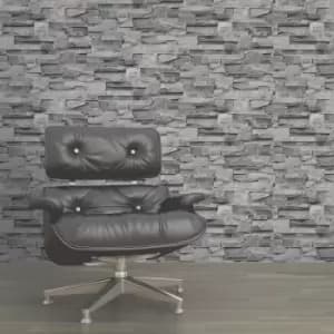 Muriva Bluff Brick Effect Wallpaper, Slate Charcoal