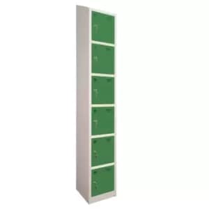 6 Door Locker, 300X300, Grey Carcass/Green Doors, Sloping Top, Camlock
