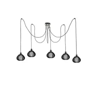 Nicoleta Cluster Pendant Ceiling Light Black And Natural, 5x E27