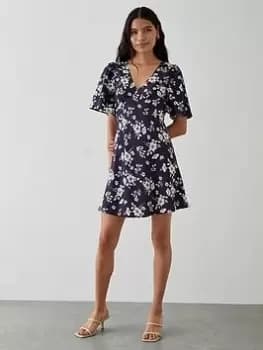 Dorothy Perkins Floral Mini Dress - Navy, Blue, Size 16, Women
