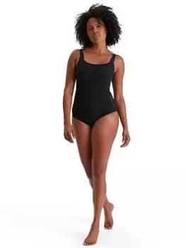 Speedo Lunalustre Printed Shaping Swimsuit, Black/Multi, Size 32, Women