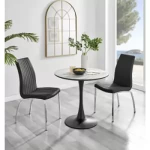 Furniturebox UK - Furniturebox Elina White Marble Effect Modern 80cm Round Dining Table & 2 Black Isco Faux Leather Chairs