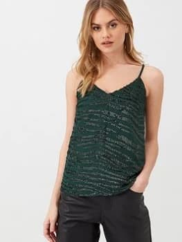 Oasis Embellished Tiger Cami, Multi Green, Size 12, Women