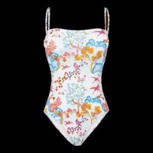 Women Bustier One Piece Swimsuit Peaceful Trees - Facette - White - Size XL - Vilebrequin