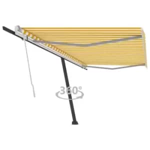 Vidaxl Freestanding Manual Retractable Awning 500X300 Cm Yellow/White
