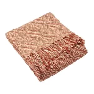 Furn. Jetta Throw Constructed Multi-tonal Diamond Knitted Design Cotton Brick