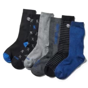 Timberland Six Pack Crew Sock Gift Box For Men In Black Black, Size M