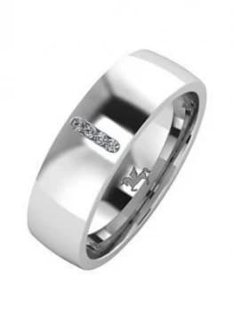 Love DIAMOND Argentium Silver Diamond Set 6mm Cushion Court Wedding Band, Silver, Size R, Men