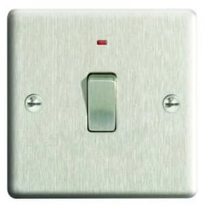 Wickes 20A Light Switch + LED 1 Gang Brushed Steel Raised Plate