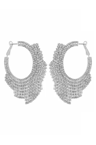 Silver Crystal Diamante Shower Hoop Earrings