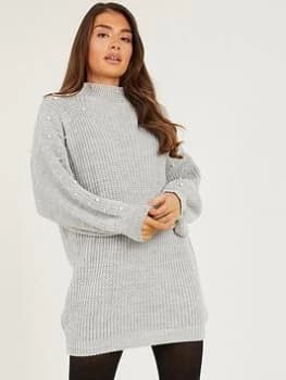 Quiz Grey Pearl Knitted Jumper Dress - S