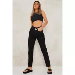 I Saw It First Washed Black Mom Jeans - Black