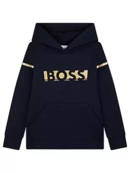 BOSS Boys Gold Logo Hoodie - Navy, Size 6 Years