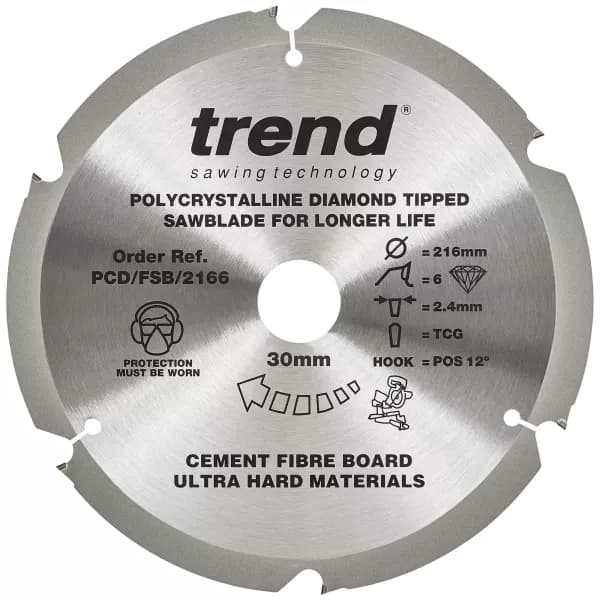 Trend Cement Fibreboard PCD Cutting Saw Blade 216mm 6T 30mm