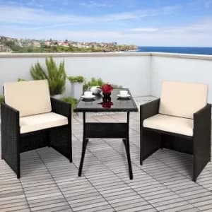 2 Seat Poly Rattan Patio Set Black/Cream