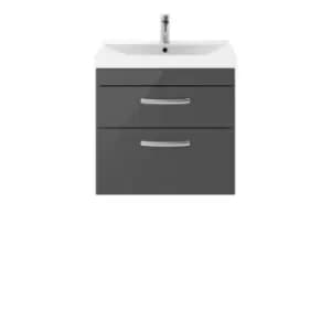 Nuie Athena 600 Wall Hung 2-drawer Vanity & Thin-edge Basin - Gloss Grey